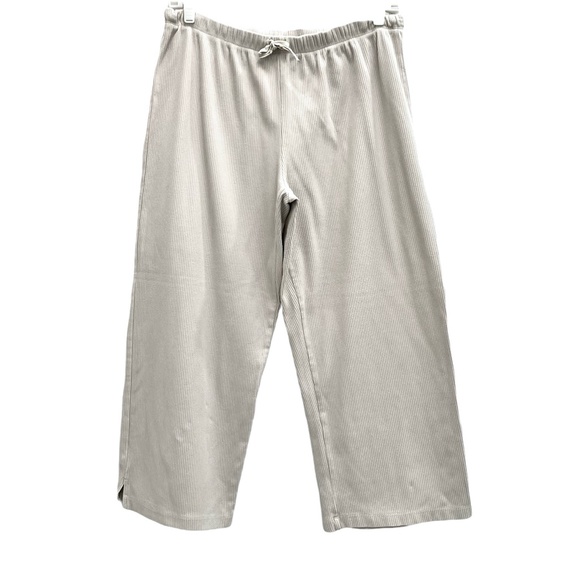 HEAD BEIGE RIBBED DRAWSTRING WIDE LEG CROPPED CAPRI PANTS - Picture 3 of 10